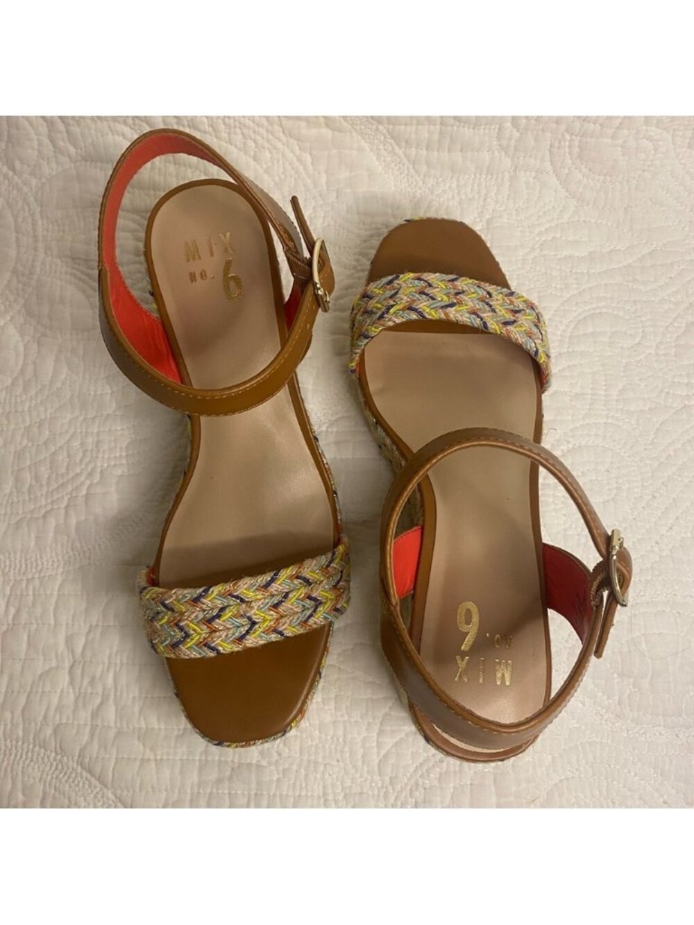 Mix No. 6 Womens Multi-Color Woven Chevron Wedge Platform Sandals Brown Size 8